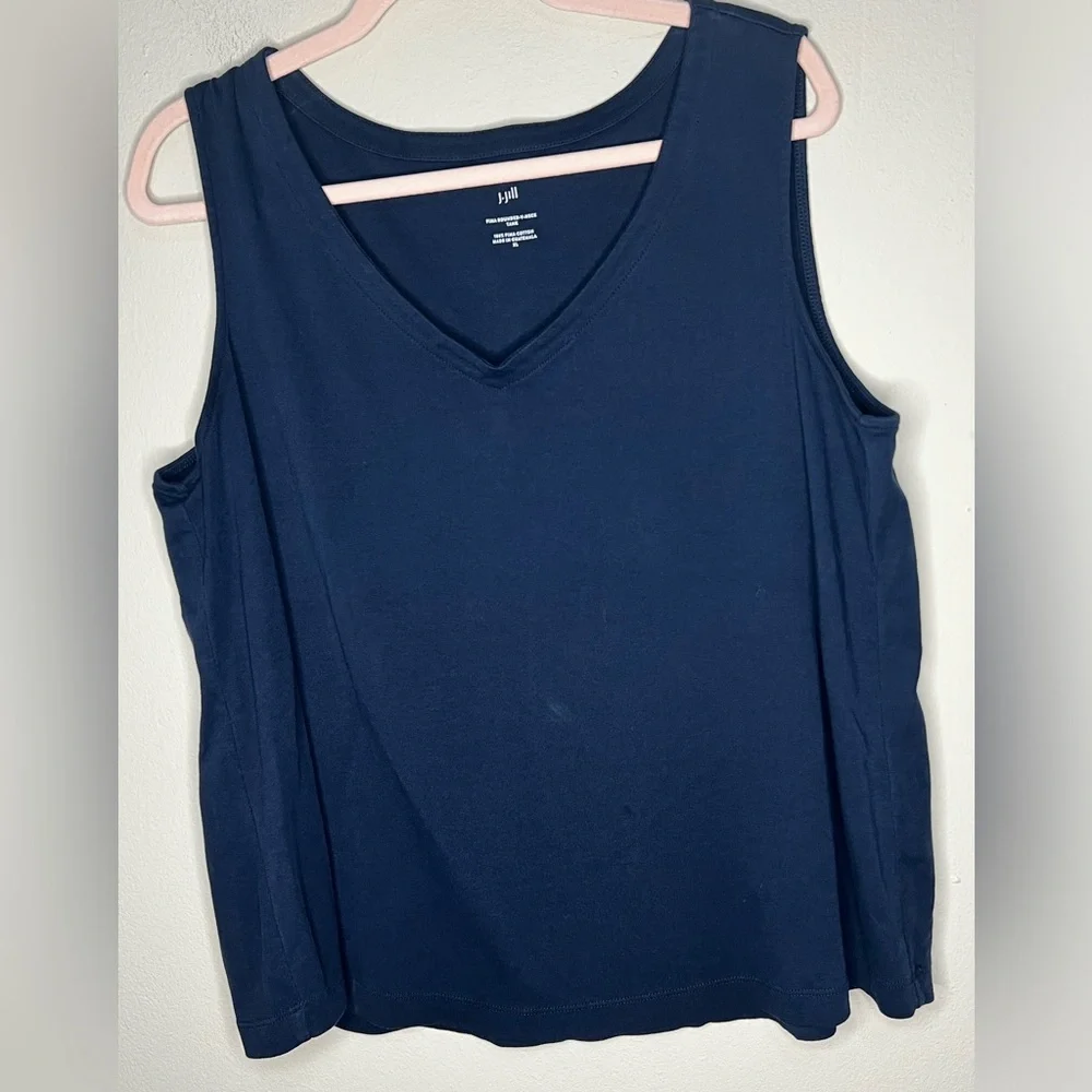J. Jill Pima Womens Size XL Navy Blue Rounded V-Neck Tank Top - Picture 3 of 6